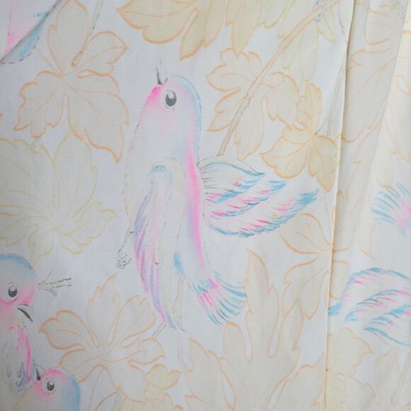 Vintage Pastel Bird Print Nylon Nightgown, OSFA - Picture 6 of 7